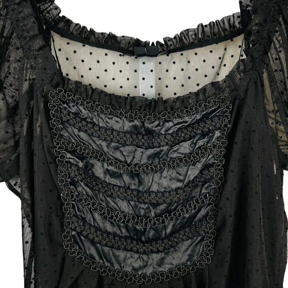 ECI New York 12 Polka Dot Whimsy Goth Sheer Blouse Top Puff Sleeve Office Brunch - Picture 2 of 9